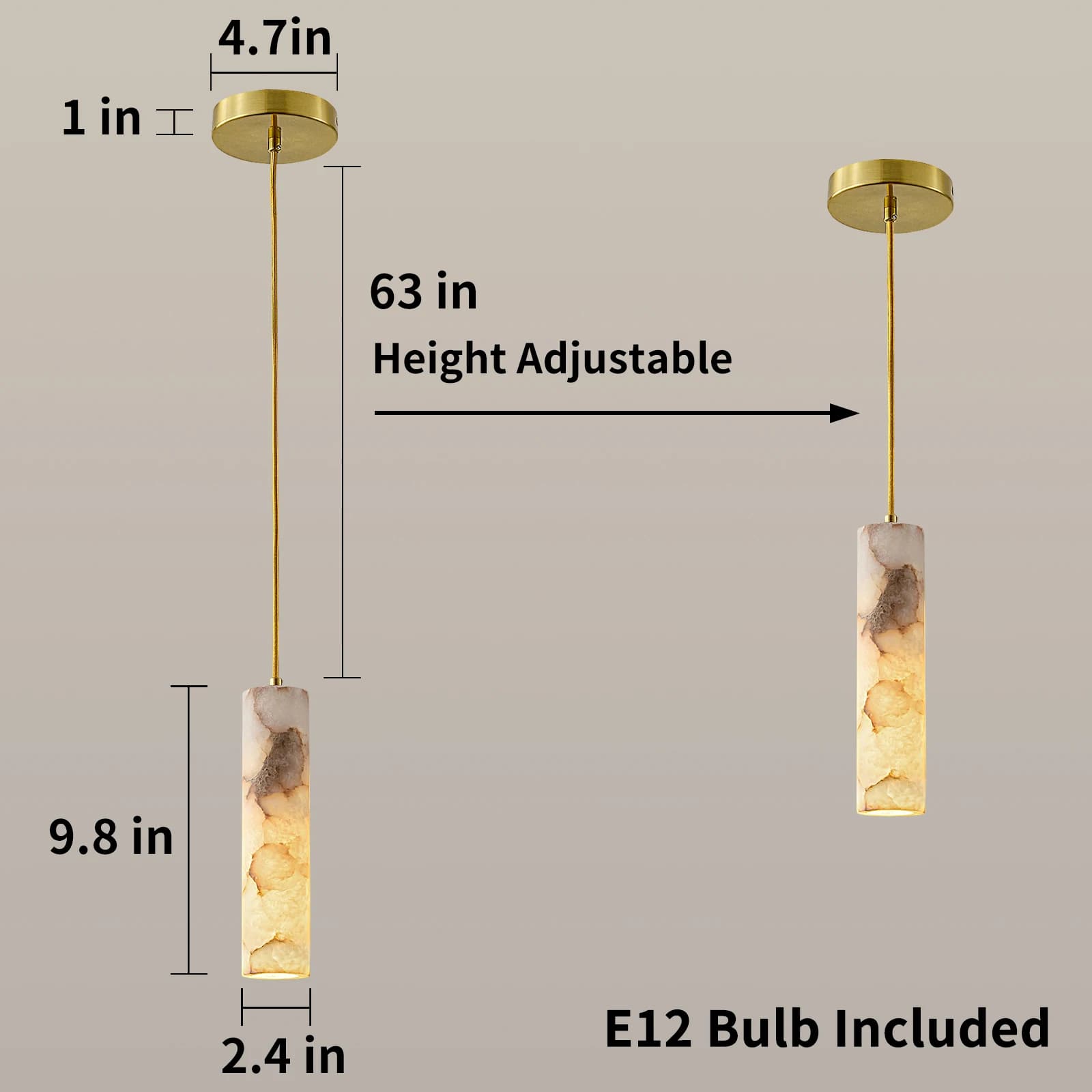 Espagne lustre en albâtre naturel abat-jour en marbre lampe blanc Long Tube adapté pour chambre sall