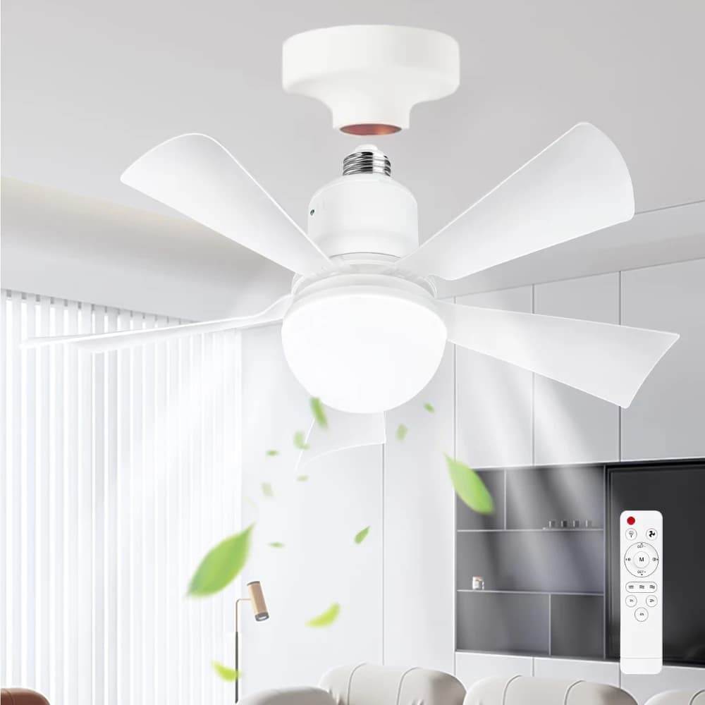 Ventilateur de plafond LED E27 avec télécommande, 3 couleurs, à intensité variable, adapté au salon,