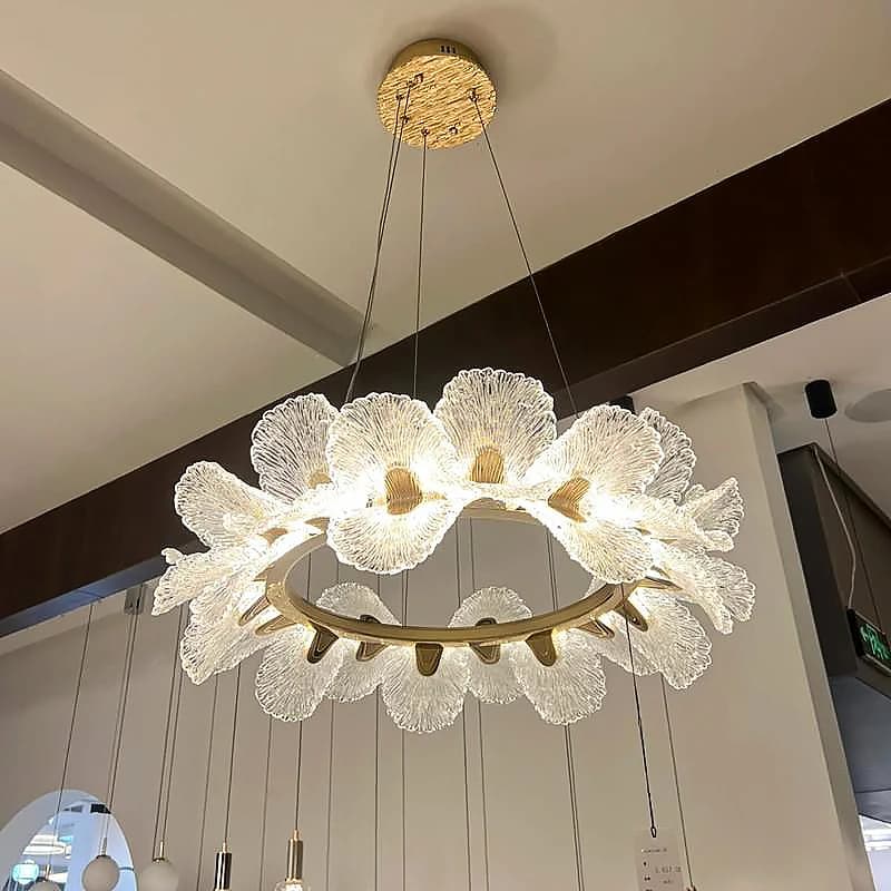 Lustre rond français de luxe pour la maison salon salle à manger blanc sculpté acrylique fleur suspe