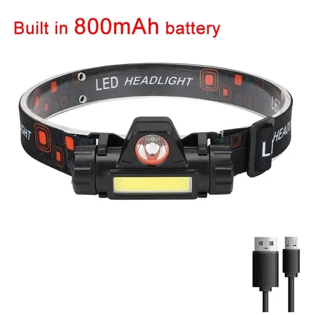 Lampe frontale puissante COB + LED, 1500LM, rechargeable par USB, étanche, lampe frontale lumineuse