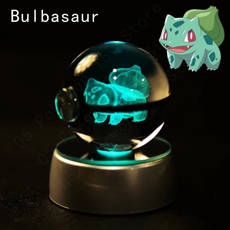 Lampe de nuit 3D Pokemon Crystal Ball avec figurines Pikachu, Mewtwo, Mew, Gengar, base en verre Pok