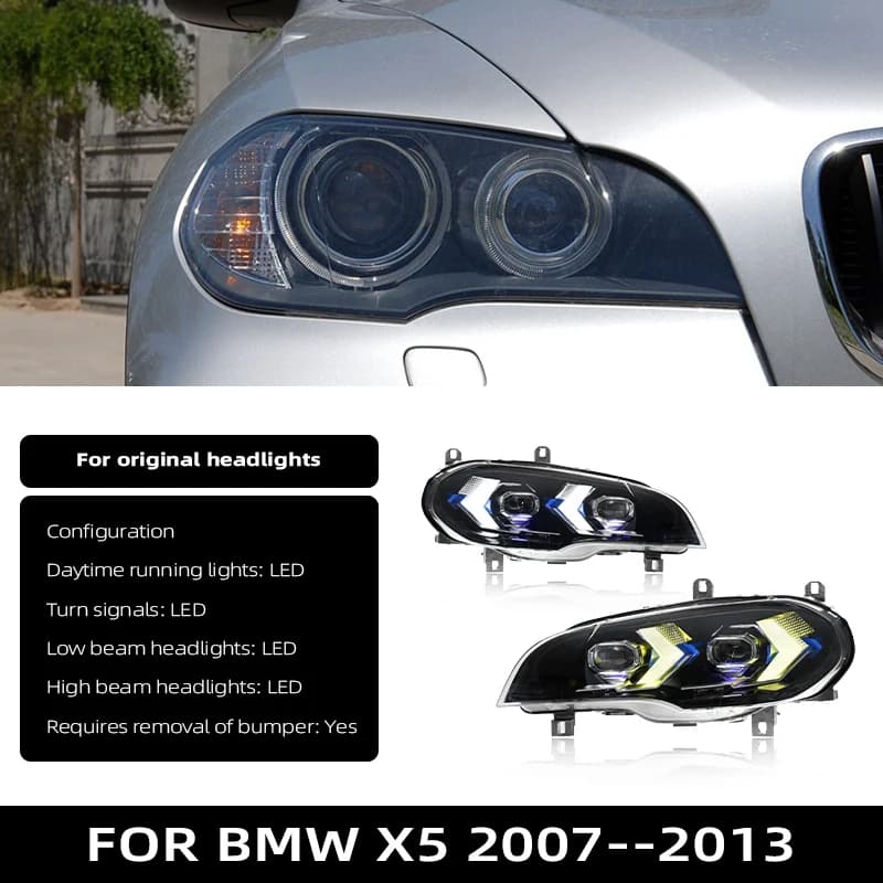 Feux avant pour BMW X5 E70, phares LED 2007-2013, mise à niveau DRL, clignotants, accessoires auto