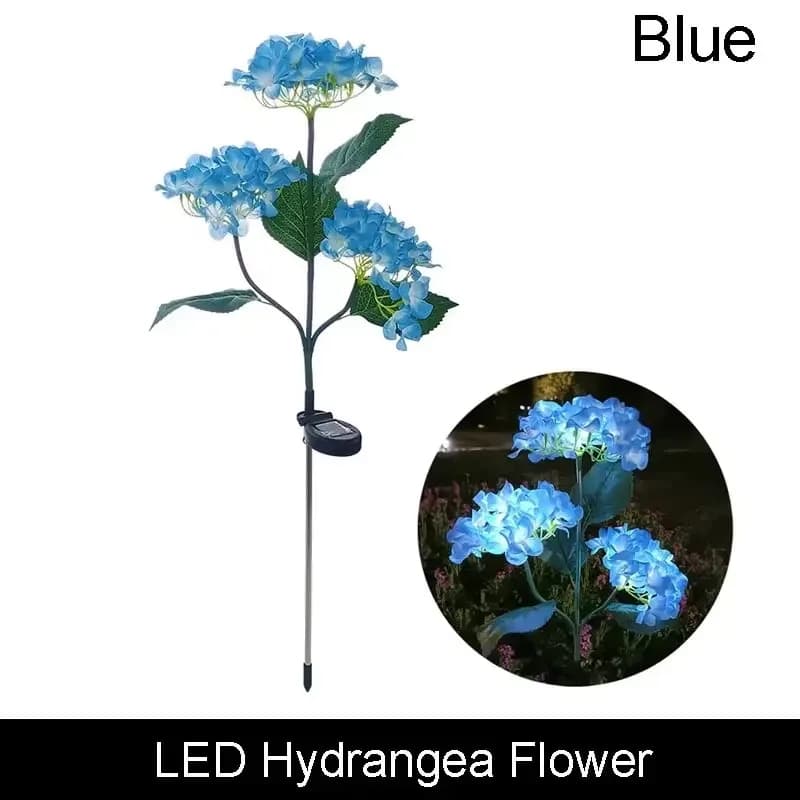 Lampes solaires LED 3 têtes en forme de fleurs d'hortensia et de rose pour jardin, pelouse, potager,