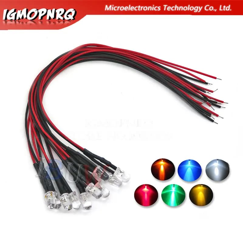 10 pièces DC 3V 6V 12V 24V pré-câblé 3mm 5mm lampe à LED ampoule précâblée Diodes électroluminescent