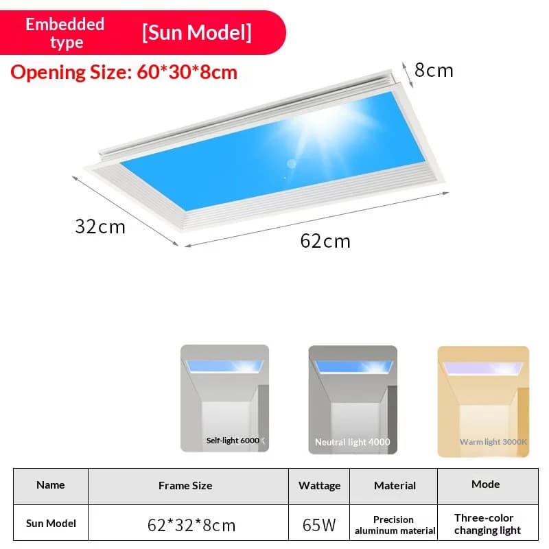 Plafonnier ultra-fin effet ciel bleu pour cuisine et salle de bain, lampe encastrée à lumière nature