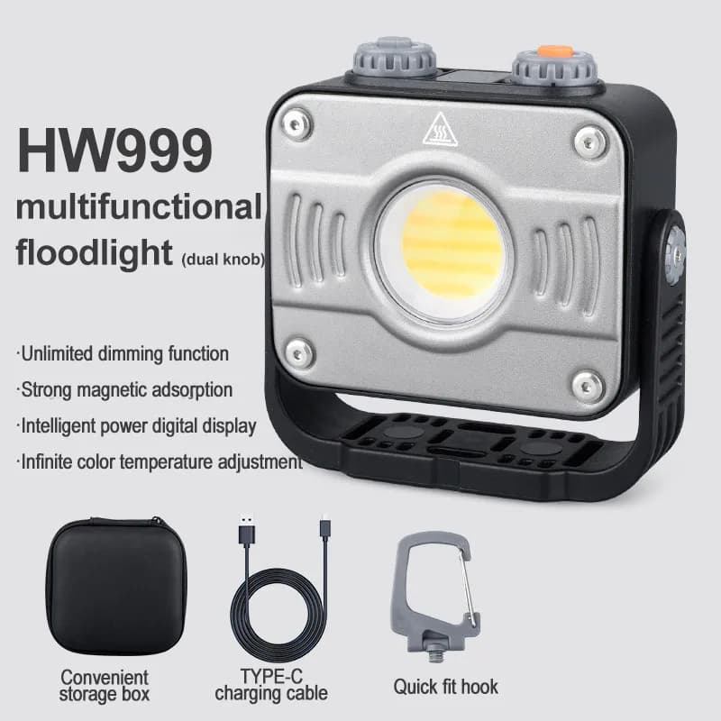 Projecteur de travail rechargeable 8000 mAh, lampe de camping LED COB puissante, lanterne portable é