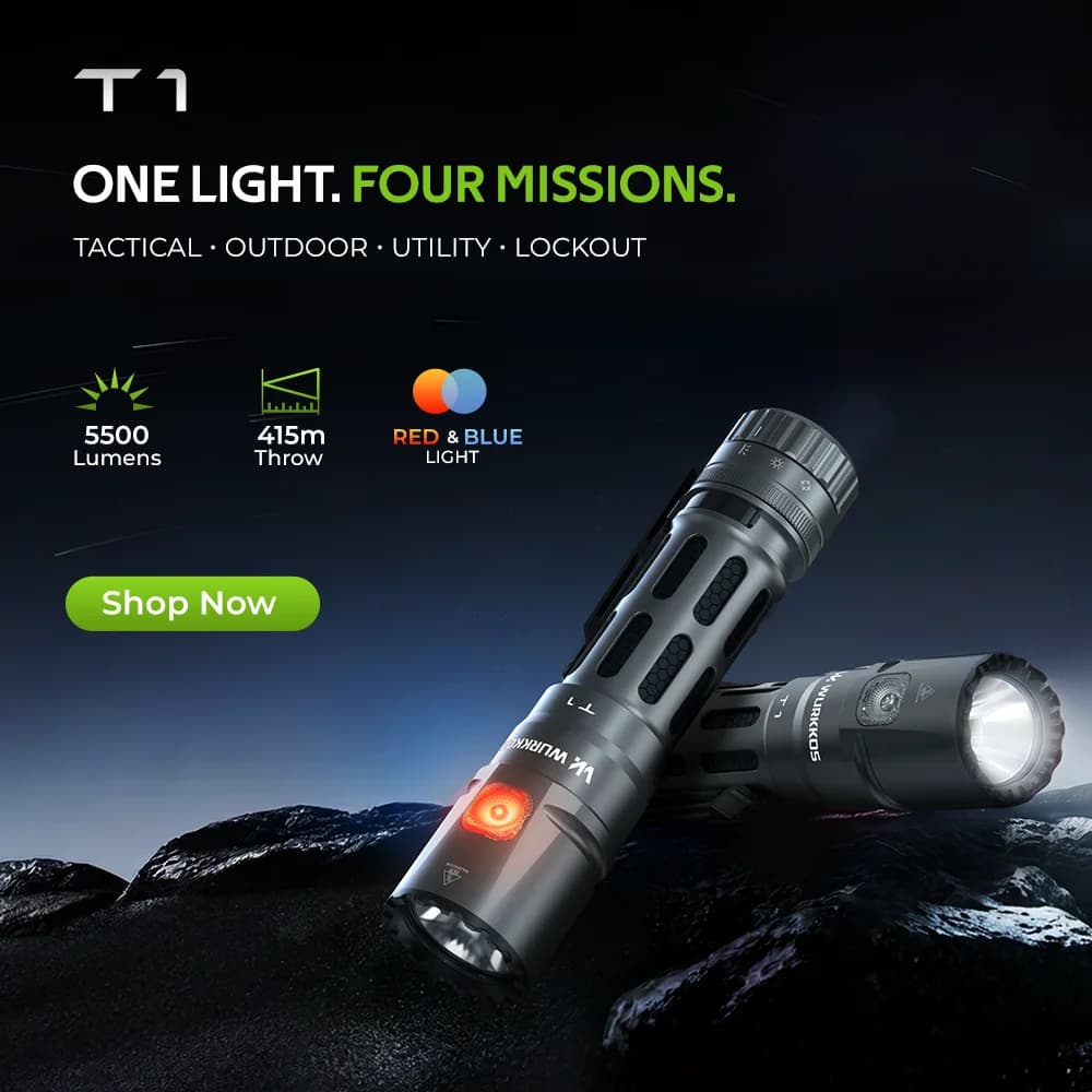 Lampe torche tactique Wurkkos T1 5500 lumens 4 modes d'éclairage avec clip pour stylo Étanche Charge