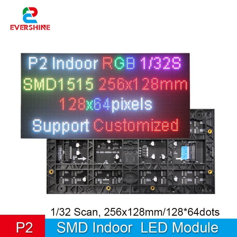 Écran LED P2 d'intérieur polychrome, Module 256x128mm, 128x64 pixels, vidéo SMD1515 3840HZ, rafraîch