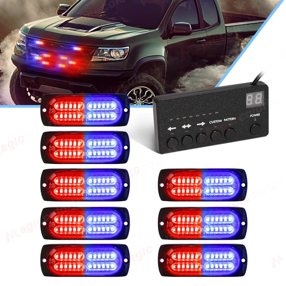 Lumières stroboscopiques d'urgence LED, 8 pièces, voyant d'avertissement de calandre avant avec cont