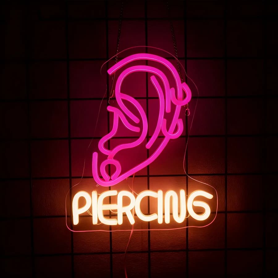 Enseigne au néon de perçage d'oreille, lumière au néon créative de boucle d'oreille d'oreille de LED