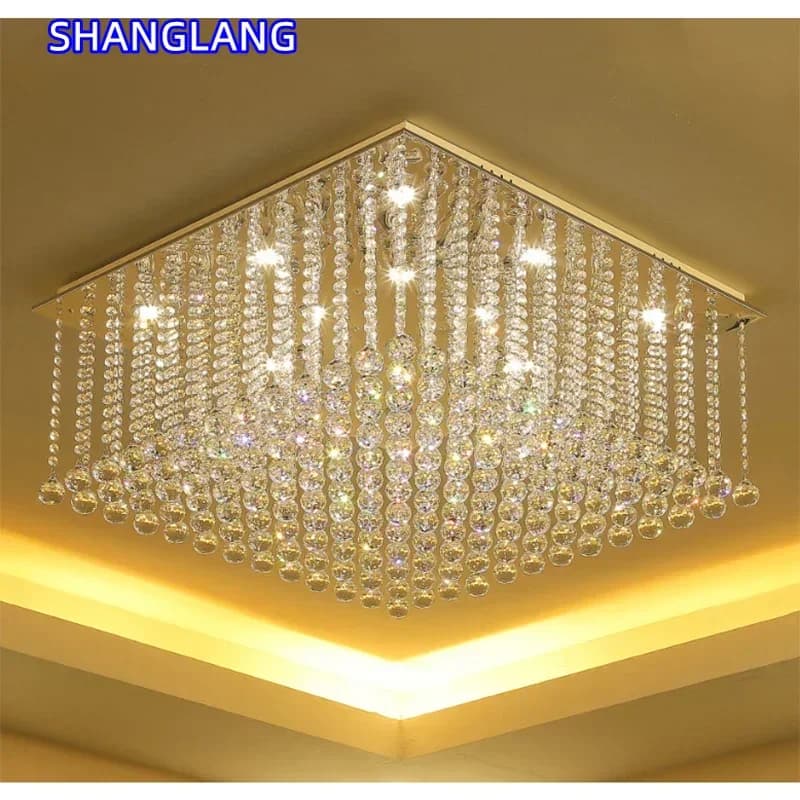Lustre moderne en cristal carré, lampe de luxe, équipement d'éclairage suspendu pour salon, salle à
