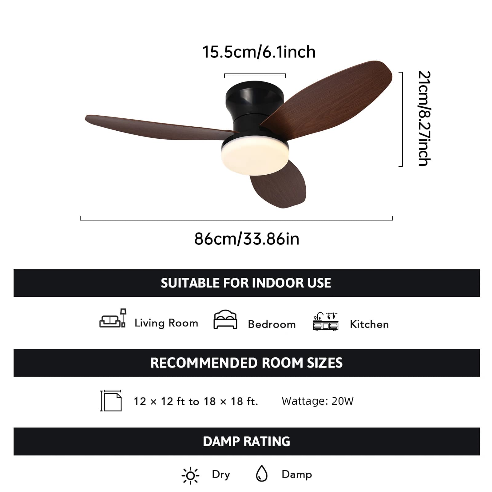 Ventilateur de plafond intelligent avec lumière LED silencieuse et lumière froide intégrée