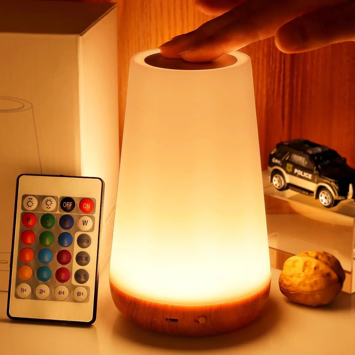 Lampe de chevet tactile pour chambre à coucher, lampe de table portable, télécommande RVB, intensité