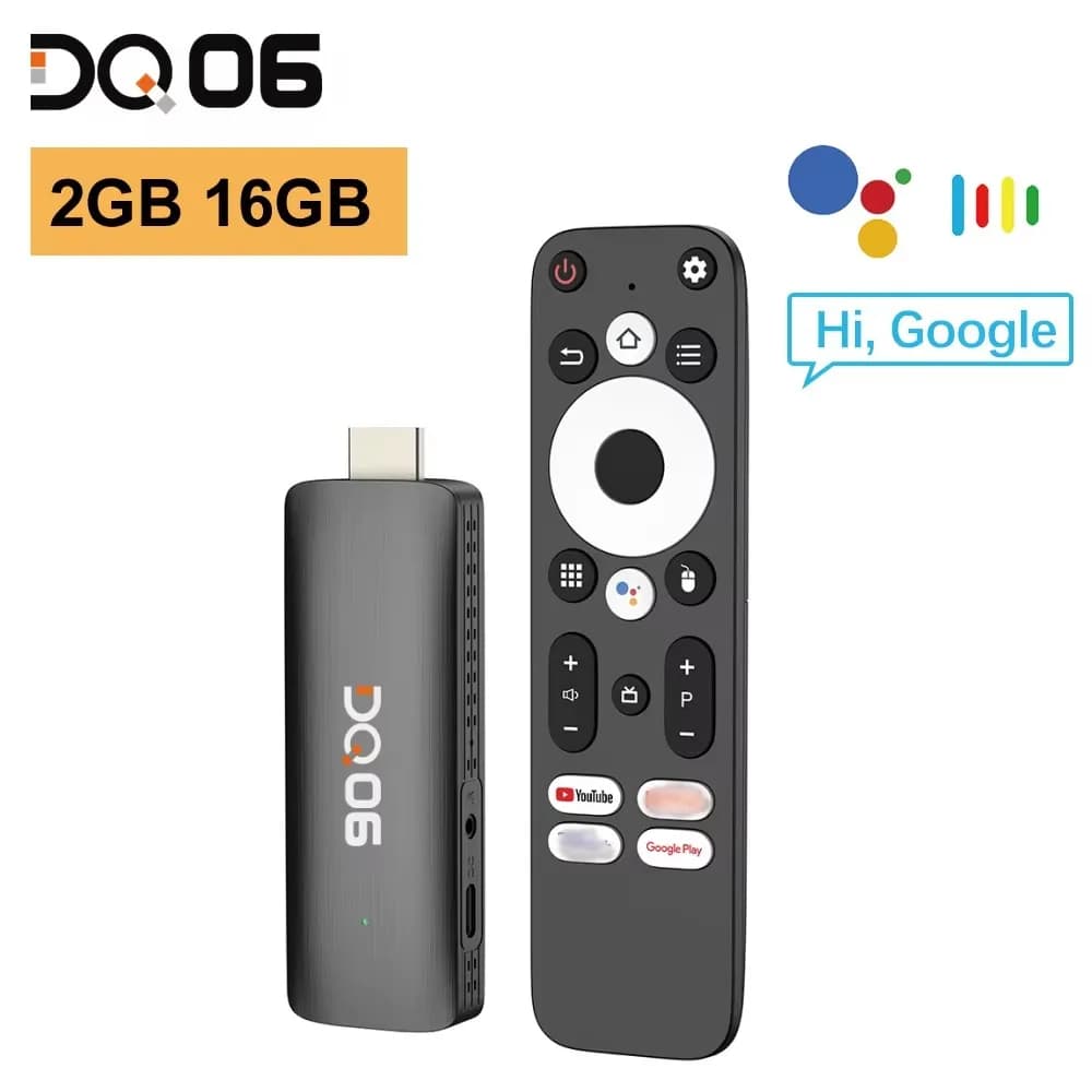 DQ06 RL Mini TV Stick, télécommande vocale BT intégrée, Android 12, Allwinner H618, façades, Core Co