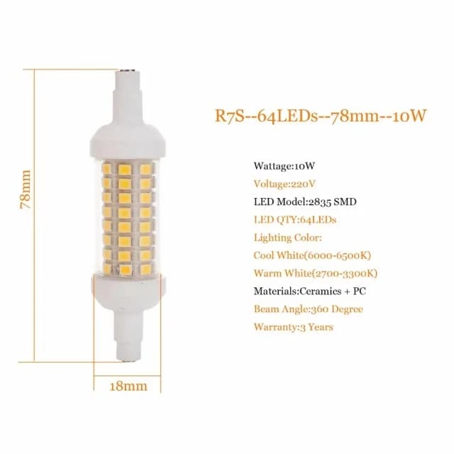 Ampoule LED R7s 220V 78mm 118mm 135mm, ampoule LED dimmable 2835 SMD, remplace l'ampoule halogène, p