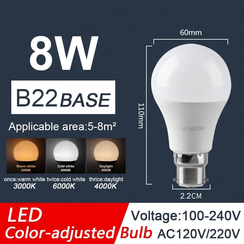 Ampoule LED à 3 couleurs ajustées, AC110 AC220 E27 B22 8W-24W, fonction mémoire CCT, lumière de réin