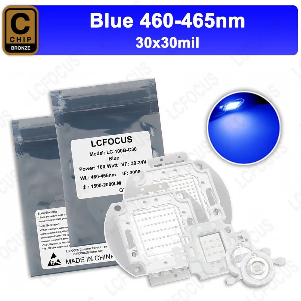 Puce LED 1W 3W 5W 10W 20W 30W 50W 100W, rouge vert bleu Cyan jaune ambre Orange 440nm 470nm 480nm 54
