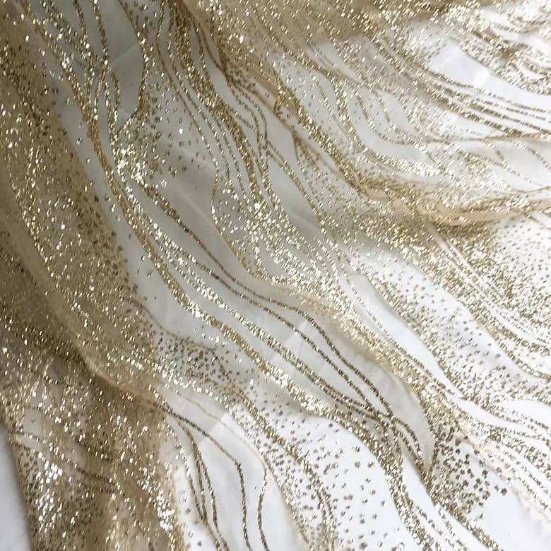 Champagne or et argent blanc ondulation de l'eau poudre d'or chaude paillettes Tulle vêtements de pe