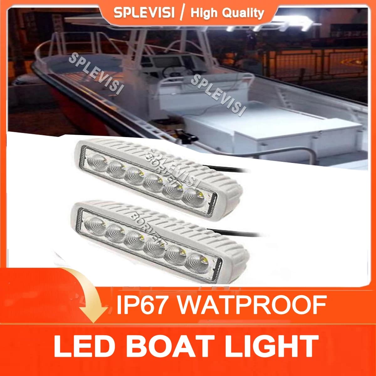 Projecteur Marin Étanche IP67, 12V, 6 LED, pour Pont, Bateau, Yacht, T-Top, 2 Pièces